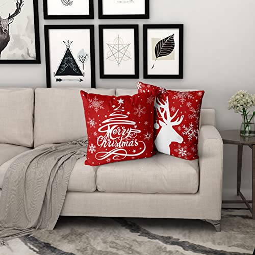 Giwawa Christmas Reindeer Decorative Throw Pillow Cover Set Of 2, Xmas Tree Red Elk Home Farmhouse Decoration Winter Antlers Cotton Cushion Cases Decor For Sofa Couch 18X18 #TOP6