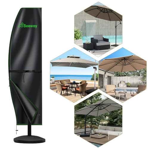 BEEWAY Garden Parasol Cover Waterproof, Outdoor Cantilever Parasol Cover with Zipper and Rod Fit for 2m to 4m Banana Patio Umbrella - 210D Oxford Fabric, Anti-UV , Windproof - 265 x 40/70/50cm - Image 5