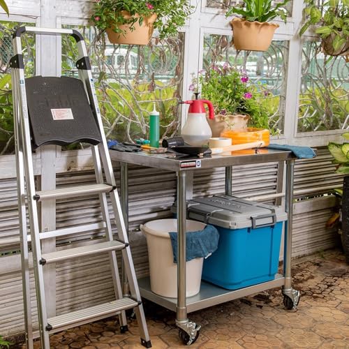 Image of DuraSteel 24x30 NSF Stainless Steel Cart Work Table - Heavy Duty Rolling Food Prep Table Countertop Island - Metal Utility Cart on Wheels Caster, Grill Stand Storage Outdoor Kitchen Tables Bar Top