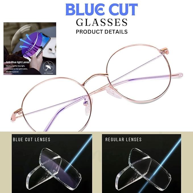 Image of Round Shape Blue Cut Antiglare Computer Eyeglasses For Men And Women |Blue Light Filtering Glasses For Computer And Mobile Use | 100% UV Protection | Gold & Silver Rose Gold.