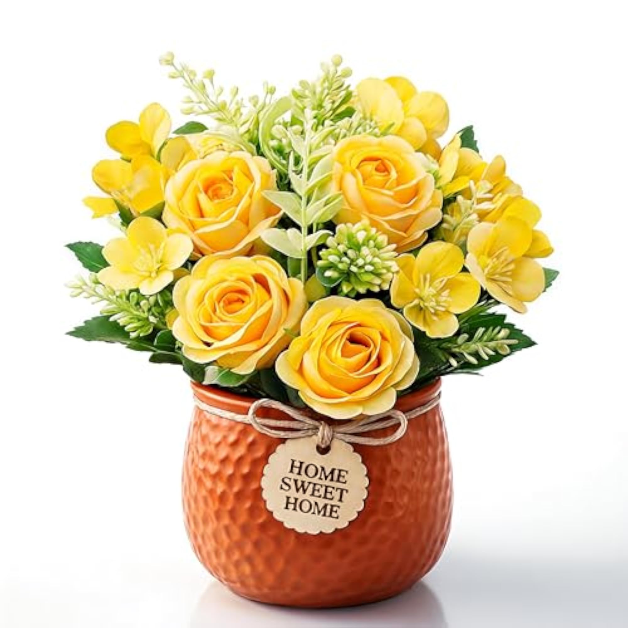 Artificial Rose Flower Bunch in Ceramic Pot