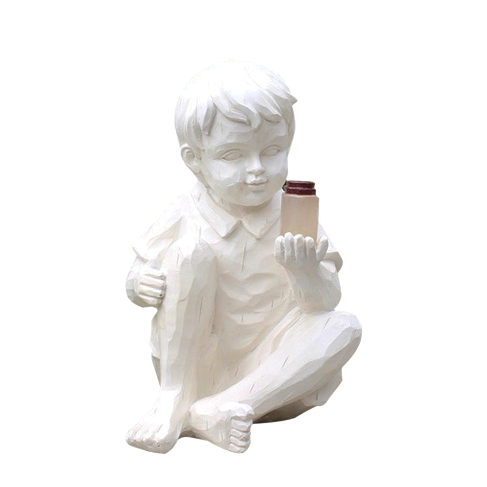 POHOVE Kids with Solar Fireflies Garden Statue Garden Children Solar Lighted Firefly Jar Boy Girl Statue Resin Girl Boy with Solar Lighted Fireflies Decorative Statue