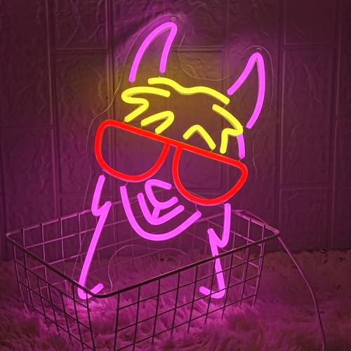 Image of Llama With Red Glasses Neon Sign for Wall Decor Llama Neon Light Cool Animal Neon Light Sign Dimmable USB Powered Colorful LED Neon Sign for Bedroom Zoo Home Bar Pub Animal Lover Restaurant