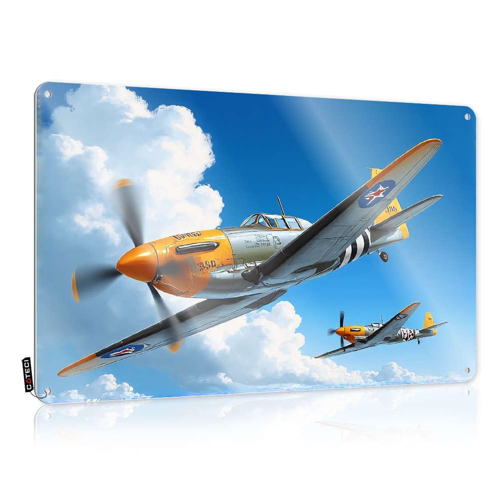 Sujd Colour Retro Wall Decor Tin Score Americana Gift For Coworker Two Fighter Planes Flying In Formation. - Easy To Hang Art(20X30cm)
