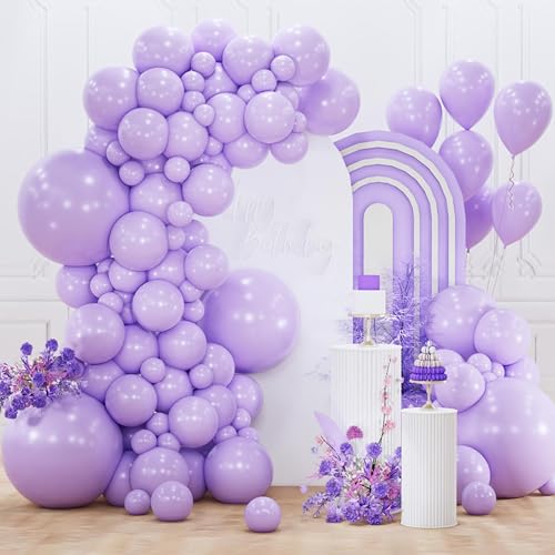 Image of PartyWoo Lavender Balloons 155pcs Different Sizes Pack of 18 12 10 5 Inch Light Pastel Purple Lilac Balloon Arch Kit for Baby Shower Bachelorette Fairy Birthday Princess Party Decorations Purple-Q10