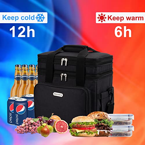 Honymum Lunch Box For Men Women,21L Large Insulated Lunch Bag,Double Decker Heavy Duty Meal Prep Lunchbox For Adults,Leakproof Waterproof Freezable Cooler Bag For Work,Picnic,Travel,Camping,Black #TOP4