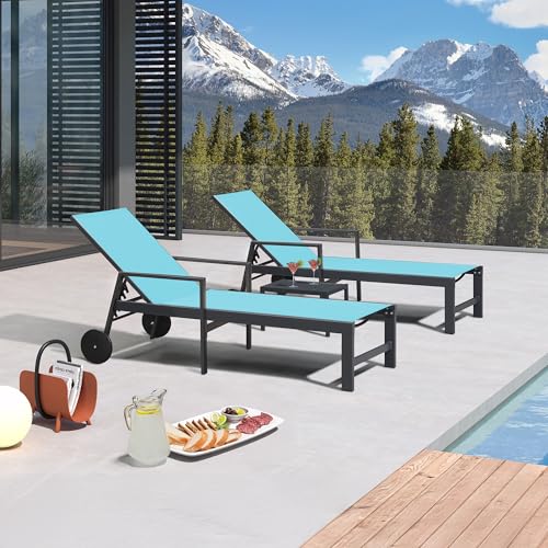 Image of PURPLE LEAF Pool Chaise Lounge, Aluminum 4-Piece Set with Armrests, Navy