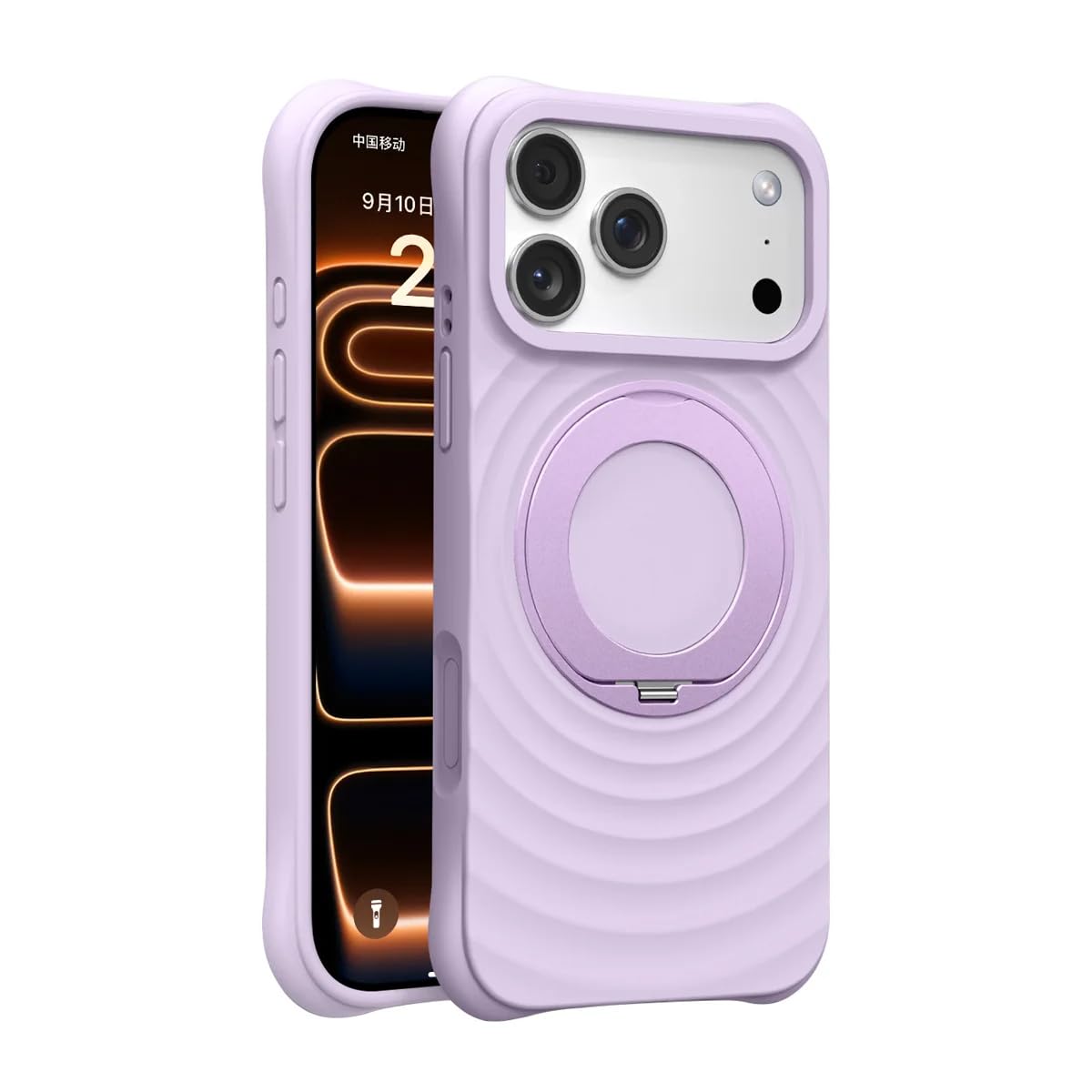 Custodia magnetica per iPhone 17 con anello di supporto girevole, cover in morbido silicone con effetto ondulato (per iPhone 17/viola)
