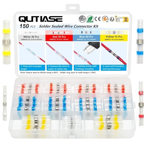 QUTIASE Terminales Eléctricos Termorretráctiles Impermeable, Conectores de Alambre de Sellado de Soldadura, Terminales Empalme Termorretráctil para Cable 0,25mm-6mm, 150 Piezas