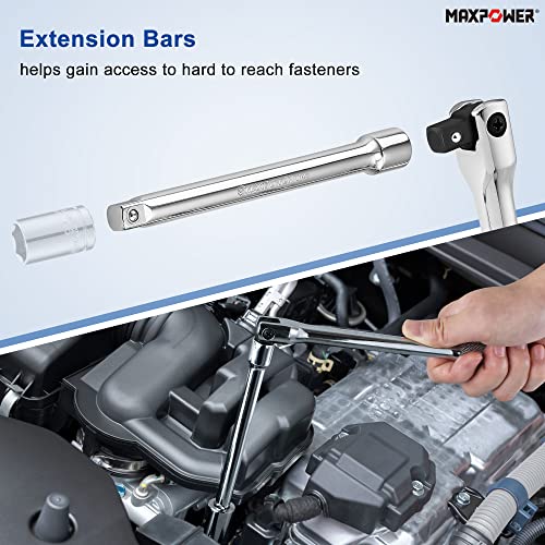 Maxpower Breaker Bar And Socket Extension Bar Set, Included 1/4" 3/8" 1/2" Drive Extensions, 15 Inch 10 Inch And 6 Inch Breaker Bars #TOP2