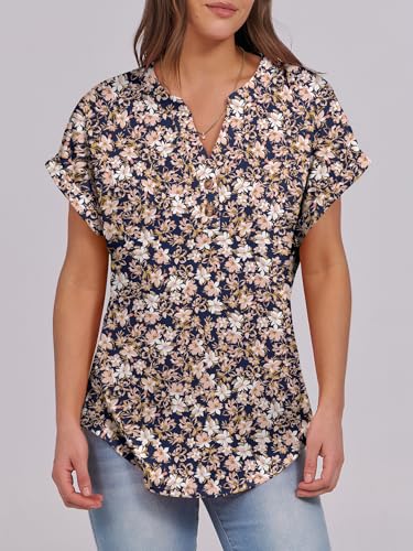Image of ANRABESS Womens Short Sleeve Henley Tops V Neck Dressy Casual Blouses Summer Trendy Tee Shirts 2026 Vacation Fashion Clothes