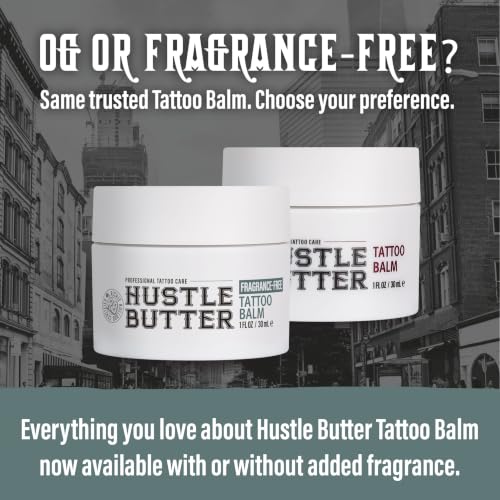 Image of Hustle Butter Fragrance Free Tattoo Aftercare 1oz Travel Size Tattoo Balm, Unscented Vegan Tattoo Butter and Healing Cream for Sensitive Skin, Moisturizer That Brightens Old Ink, No Petroleum