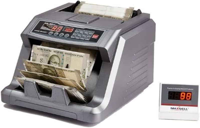 Maxsell-Mx50 Smart + Advance Compatible New INR Rs.50,200,Rs. 500 & Rs. 2000 Currency Counting with Fake Detecting Currency/Cash/Bill Counter/Money/Notes Machine - 1 Year Warranty