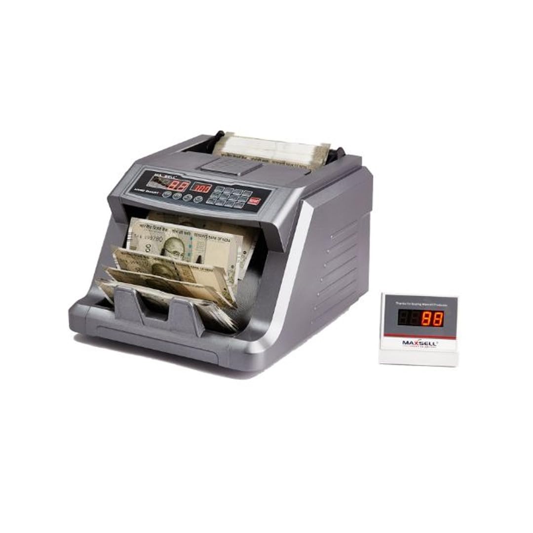 Maxsell-Mx50 Smart + Advance Compatible New INR Rs.50,200,Rs. 500 & Rs. 2000 Currency Counting with Fake Detecting Currency/Cash/Bill Counter/Money/Notes Machine - 1 Year Warranty