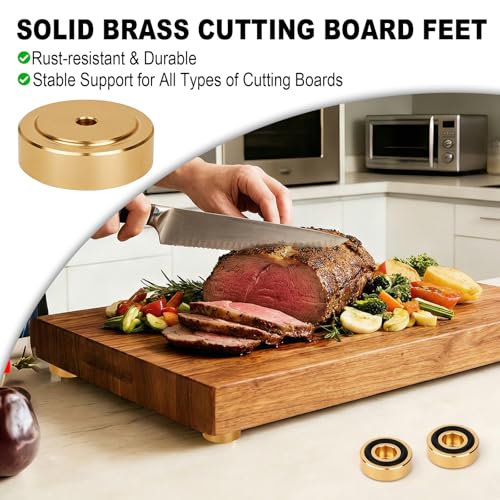 4 piezas de pies para tabla de cortar en latón con almohadillas antideslizantes y tornillos (hardware extra) – pies antivibración para tablas de cocina, protección contra rayones en encimeras, sillas y armarios – 1,18 x 0,39 pulgadas miniatura 3