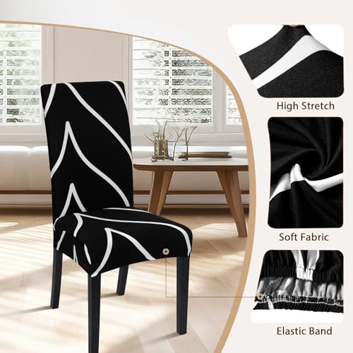 Image of SearchI Dining Room Chair Covers Set of 6, Stretch Parsons Chair Slipcovers Super Fit Spandex Removable Washable Kitchen Chair Protector Cover for Dining Room, Hotel, Ceremony (Black)