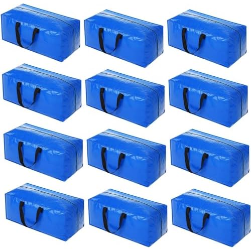 Acnusik Heavy Duty Moving Bags, Extra Large Storage Bags with Zippers Backpack, College Dorm Room Essentials, Moving Totes Clothing Storage Bins, Compatible with IKEA Frakta Cart (12pcs) Blu