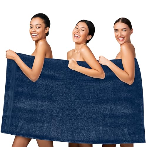 Image of Elegant Comfort Three Line Popcorn Towel Set for Bathroom 35 x 70 inches, Premium Hotel Quality 1-Pack Jumbo Towels, 100% Turkish Cotton, Soft and Durable, Quick Dry and Highly Absorbent, Navy Blue