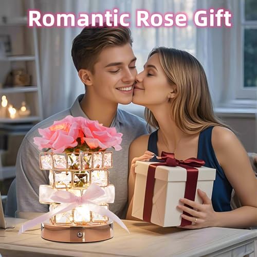 Image of Rose Flower Lamp Cordless Touch LED Night Light Birthday Gifts for Women