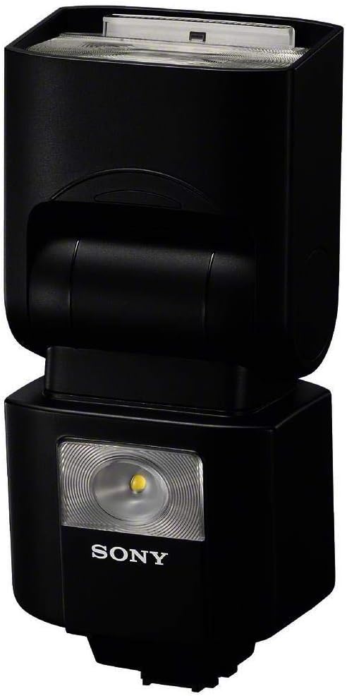 Side view of the Sony HVL-F45RM flash unit, showing the hot shoe mount and battery compartment area.