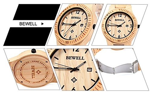 BEWELL Men Luxury Natural Wood Watch Auto Date Maple Wooden Watches Bamboo Wristwatch - Image 6