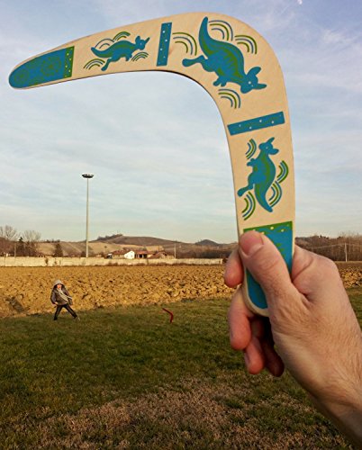 HOMEE Boomerang Artesanal de Madera para Deportes al Aire Libre Color Azul miniatura 2