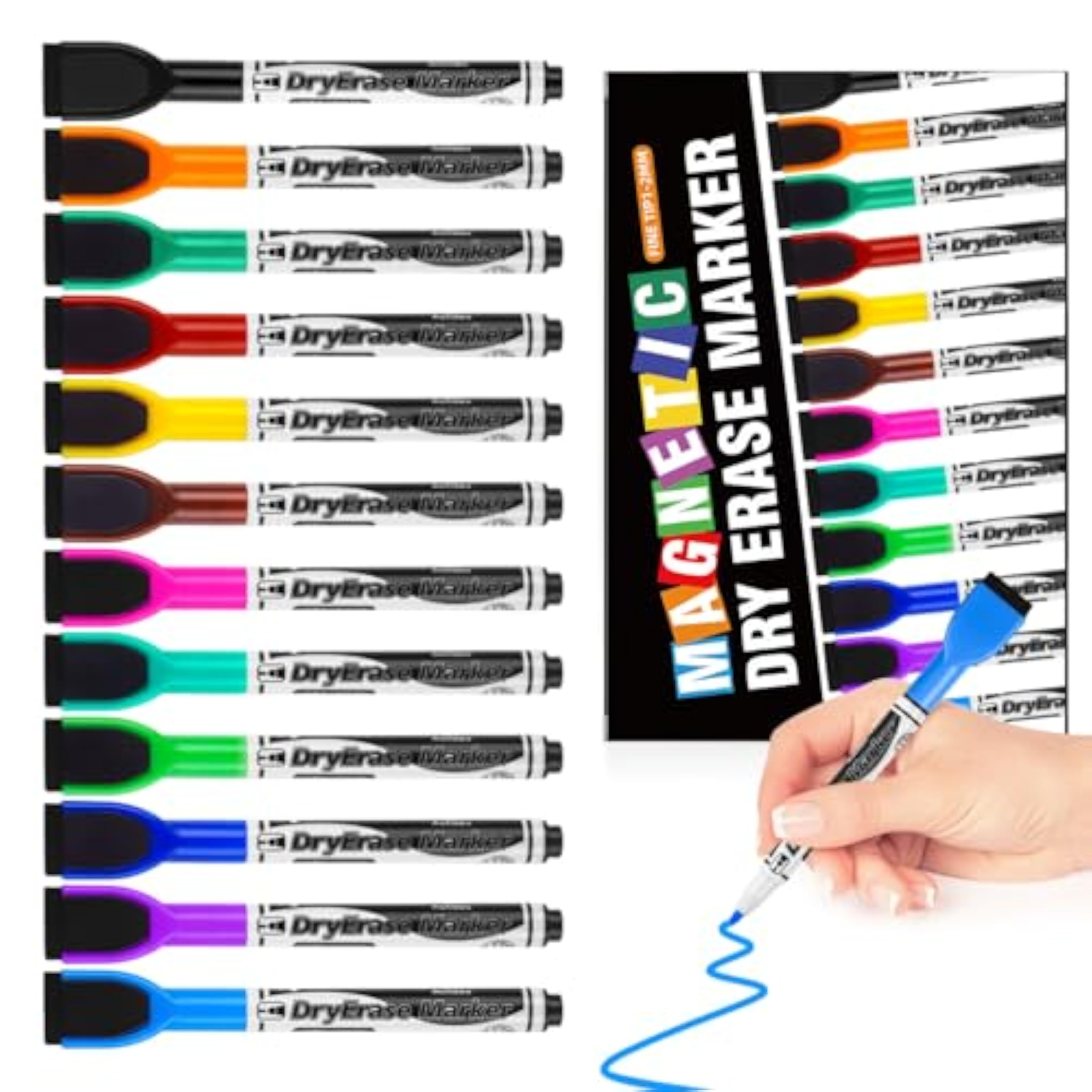 Autoau Rotuladores Pizarra Blanca 12 Colores Rotulador Pizarra Blanca Magnética en Seco Marcadores Pizarra Punta Fina con Borrador Whiteboard Marker para Escolares, Oficina, Hogar