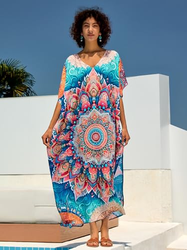 Image of NFVNKJ Women's Plus Size Beach Lounge Kaftan Maxi Dress Swimsuit Coverup for Women