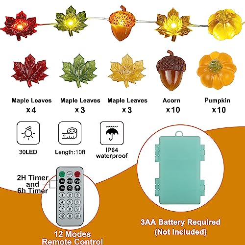 Kaisnova Thanksgiving Lights 10Ft 30 Led Fall Lights 3D Pumpkin Maple Leaf Acorn Battery Operated String Lights Halloween Decorations Indoor Fall Decorations For Home Garland Party Autumn thumb #2