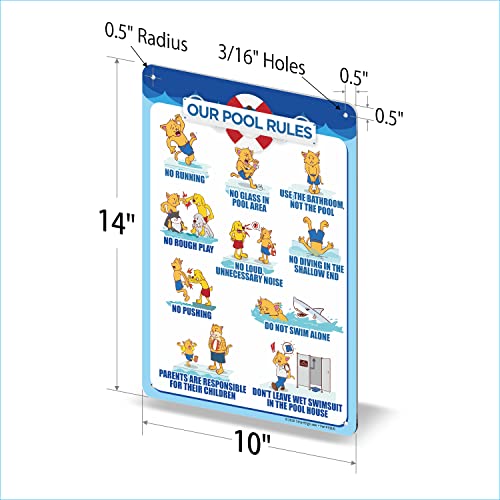 Smartsign 14 X 10 Inch “Our Pool Rules - No Running, No Glass In Pool Area, No Rough Play…” Metal Sign, 40 Mil Laminated Rustproof Aluminum, Multicolor #TOP4