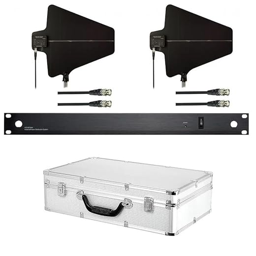 Genérico UHF UA844+ Sistema de Distribución de Antena para Sistema De Micrófono Inalámbrico Shure QLX-D, ULX, ULX-D, SLX, BLX4R, QLXD4, SLX4, BLX4R, BLX24R, Antenas direccionales activas