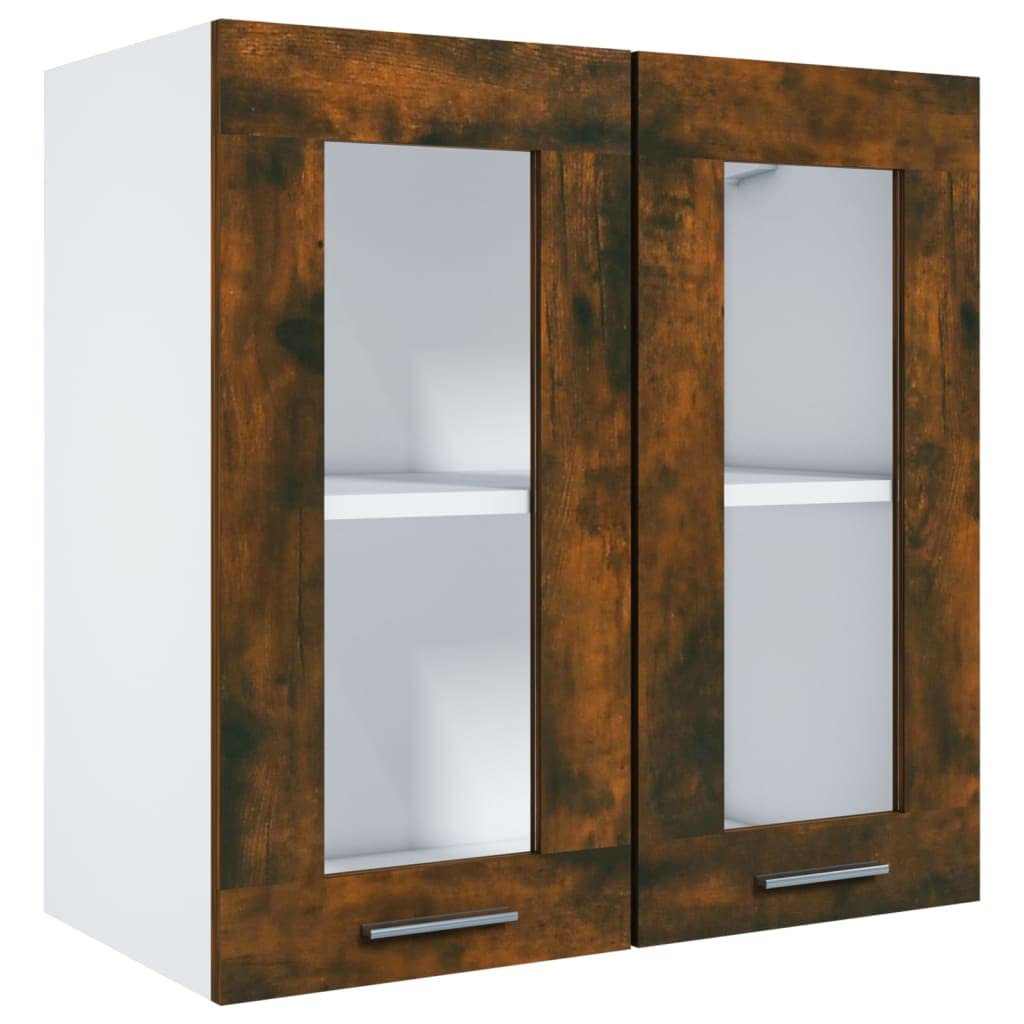 Armario colgante de madera en aspecto de roble negro, 60 x 57 x 207 cm, con puertas, moderno armario de cocina con espacio para utensilios de cocina y almacenamiento
