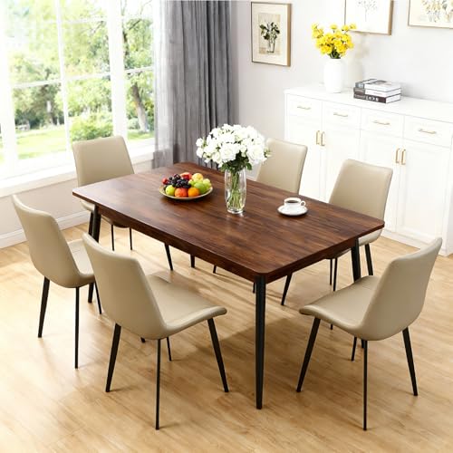 Image of Modern Dining Chairs Set of 4, PU Leather Dining Room Chairs, Upholstered Kitchen Chairs with Ergonomic Backrest & Sturdy Metal Legs, Perfect for Dining Room, Living Room, Khaki