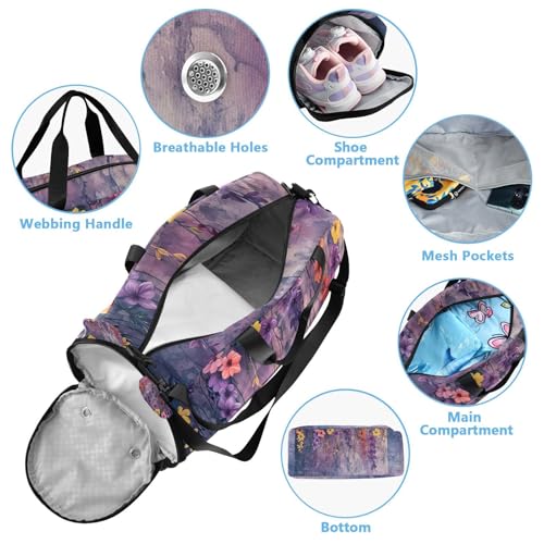 YETTASBIN Sport Travel Duffel Bag for Girls Boys, Flower on Wall Large Waterproof Weekender Overnight Bag, Detachable Shoulder Strap Gym Bag with Shoe Compartment & Wet Pocket4