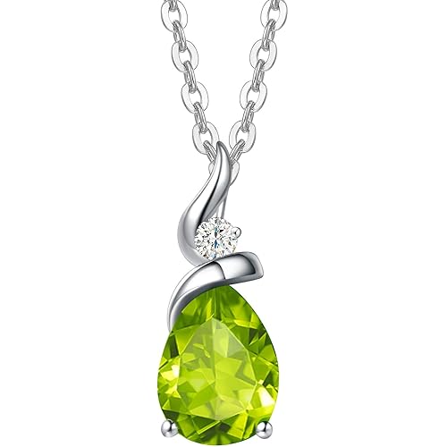 FANCIME 14K Solid White Gold Birthstone Pendant Necklace for Women with Diamond Pear Shaped Teardrop Necklace Birthday Gifts for Mom Women Girls Genuine and Created Gemstones, Sterling Silver Chain 16" + 2" Extender
