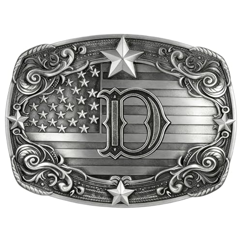 Image of Western Belt Buckle for Men Vintage Cowboy Rodeo Texas Initial Letter ABCDJMR to Z Belt Buckles