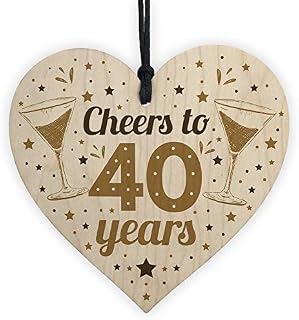 RED OCEAN 40th Birthday Gifts For Women For Men Wooden Heart 40th Birthday Card 40th Birthday Decoration Alcohol Gift Keepsake