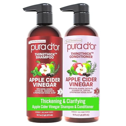 PURA D'OR Apple Cider Vinegar Thin2Thick Set (16oz x 2) ACV Shampoo & Conditioner, Clarifying, Detox - Biotin, Keratin, Caffeine, Castor Oil, Aloe - All Hair Types, Men & Women (Packaging may vary)