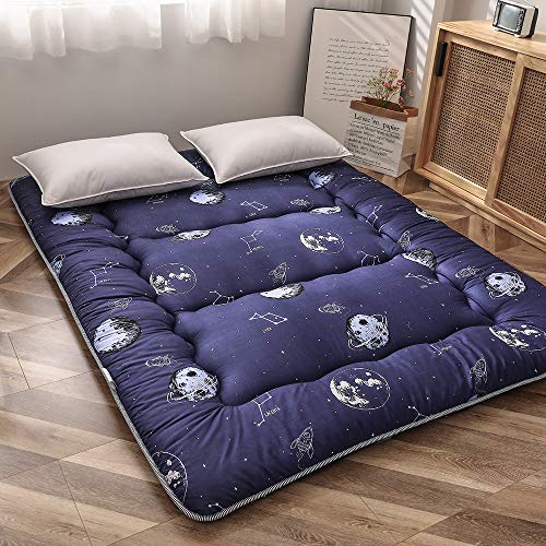 Image of MAXYOYO Navy Space Adventure Japanese Floor Futon Mattress, Thicken Tatami Mat Sleeping Pad Foldable Roll Up Mattress Floor Lounger Couches and Sofas for Kids Full Size
