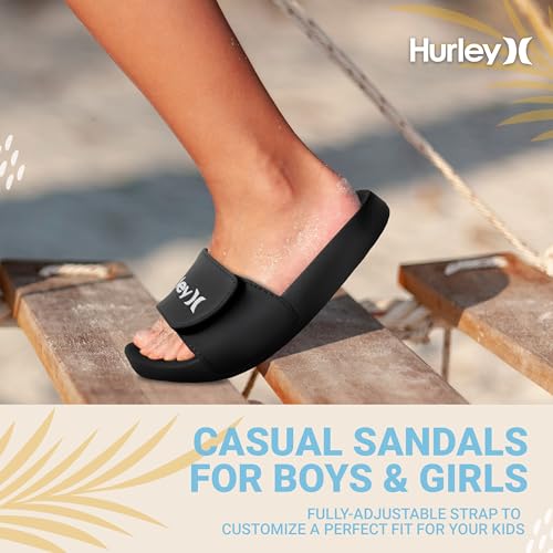 Image of Hurley Kids NAIA Slides Adjustable Strap Slip-On Sandals Indoor and Outdoor EVA Footbed Shower Slides for Girls and Boys