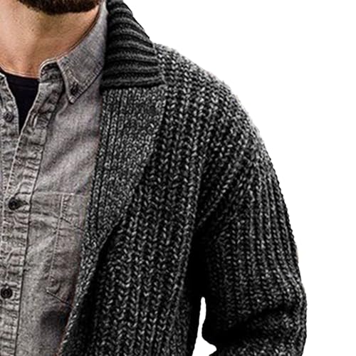 Mens Shawl Collar Cardigan Sweaters Long Sleeve Button Down Knitted Sweater Solid Color Casual Knitwear with Pocket3