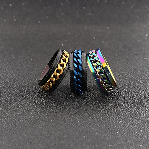 Futimely 8Mm Stainless Steel Spinner Anxiety Ring For Teen Girls Men,Fidget Rings Stress Relieving Anxiety Ring Sets Engagement Wedding Promise Band Ring For Women (Rotating Chain-6) #TOP4