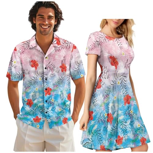 Image of AFPANQZ Couple Matching Outfit Casual Men's Button Down Shirt or Short Sleeve Summer Sundresses Dresses for Women 2026