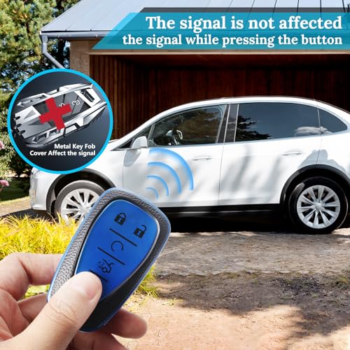 Image of for Chevy Key Fob Cover with Metal Braided Rope Keychain, Upgraded TPU Surface Grain Key Case for Malibu Equinox Blazer Trax Traverse Camaro Volt (5 Buttons) (Blue, B1)