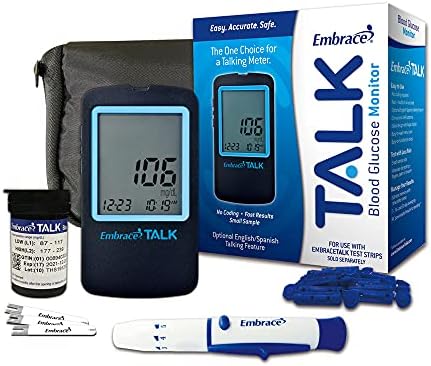 Embrace Talk Diabetes Testing Kit – Embrace Talk Blood Glucose Meter, 50 Blood Test Strips, 1 Lancing Device, 30 Gauge Lancets-50 Count and Carrying Case