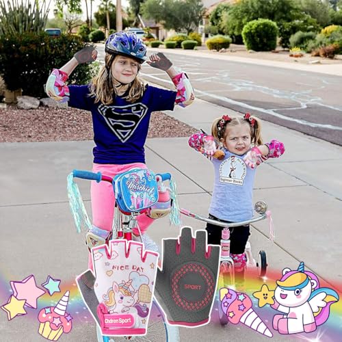 Image of PROBEROS Fingerless Riding Gloves for Kids Teen Girls Unicorn Skating Anti-Slip Padded Palm Design Breathable Sweat-Absorption Outdoor Sport Gloves, Size-S