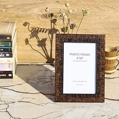 Image of Vintage Gulley Photo Frame with Stand|4 inch x 6 inch, Brown Square Design Vertical