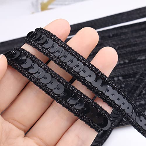 Znzakka Black Sequin Ribbon Trim Metallic Sequin Braid Trim Flat Glitter Ribbon For Sewing, 10 Yards #TOP2
