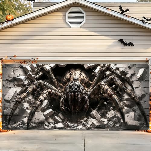 Image of Halloween Garage Door Decorations 6 x 13 ft, 3D Spider Cover