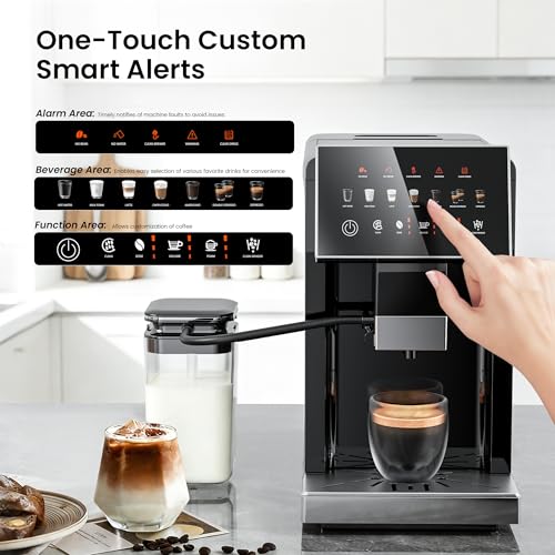 Image of Kismile Espresso Machine with Grinder, Automatic Espresso Maker with Milk Frother Steam Wand, Removable Water Tank for Latte & Cappuccino, Professional Coffee Machine for Home